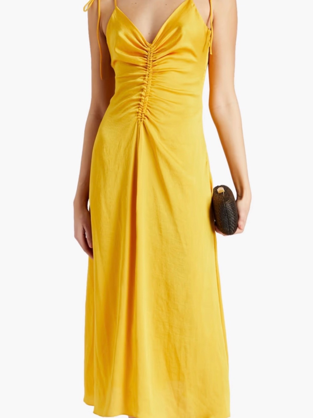 Sandro Yellow Ruched V-Neck Maxi Dress  - SIZE US 6